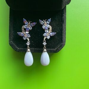 Blue Lace Agate and Aquamarine Sterling Silver Dangle Earrings